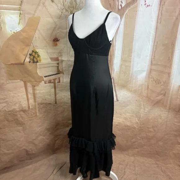 NEW BROCK Quirinale Woven Dress Black Ruffle Midi Dress - Picture 5 of 16